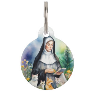 St Gertrude Patron of Cats Simple Watercolor Style Pet Tag