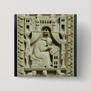 St. Gregory writing with scribes below 15 Cm Square Badge