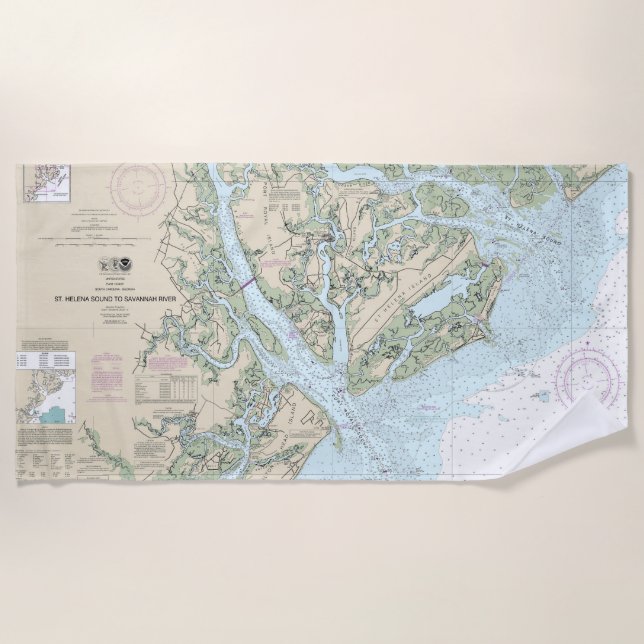 St Helena Sound to Savannah River Nautical Chart Beach Towel (Front)