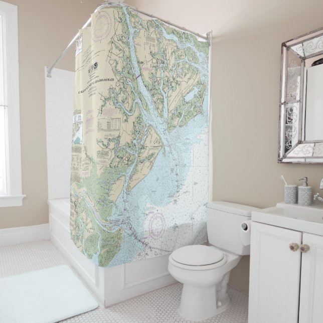 St Helena Sound to Savannah River Nautical Chart Shower Curtain (In Situ)