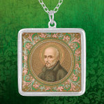 St. Ignatius Loyola (BK 050) Silver Plated Necklace<br><div class="desc">Spanish Basque nobleman and soldier turned priest and theologian, St. Ignatius Loyola (1491-1556) was founder and first Superior General of the Society of Jesus (the Jesuits). In this roundel, St. Ignatius is clad Jesuit style. He wears a simple black cassock, presumably wrapped and cinctured at the waist not buttoned down...</div>