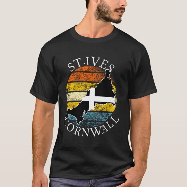 St Ives Cornwall Cornish Map Celtic Distressed Sun T-Shirt (Front)
