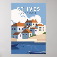 St Ives Cornwall England Retro Travel Art Vintage