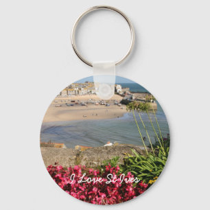 St Ives Harbour Pink Flowers Key Ring