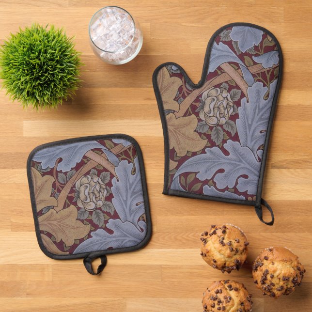 St. James Acanthus Leaf Pattern by William Morris Oven Mitt & Pot Holder Set (Top Down)
