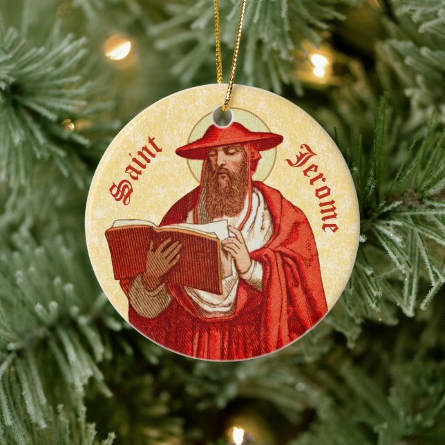 St. Jerome as Cardinal with Motivational Quote Ceramic Tree Decoration (Tree)