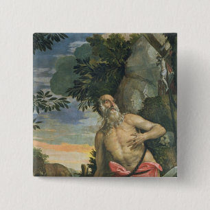 St. Jerome in Penitence (oil on canvas) 15 Cm Square Badge