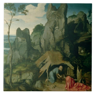 St. Jerome in the Desert (oil on panel) (see also Tile
