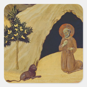 St. Jerome with the lion, 1436 (tempera on panel) Square Sticker