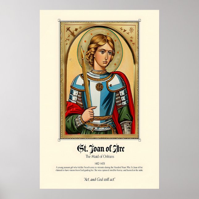 St. Joan of Arc Art Print Medieval Christian (Front)