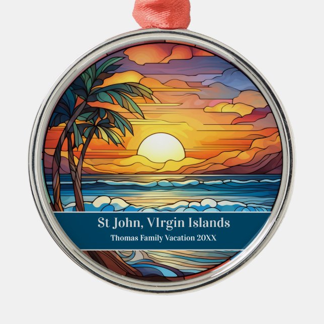 St John Beach Vacation Metal Tree Decoration (Front)
