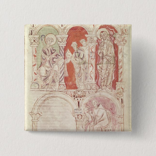 St. John Cassian writing and monks offering 15 Cm Square Badge (Front)