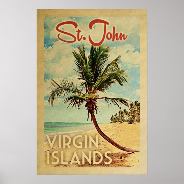 St John Palm Tree Vintage Travel Poster (Front)