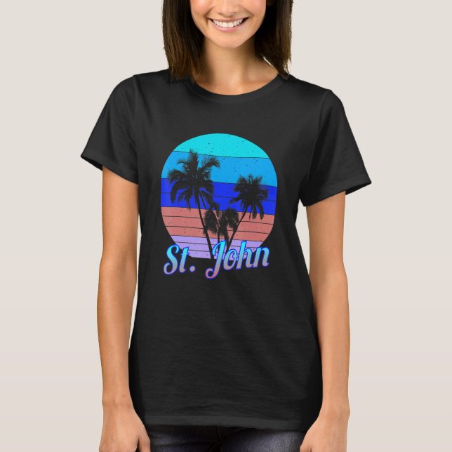 St John Retro Tropical Palm Trees Vacation T-Shirt (Front)