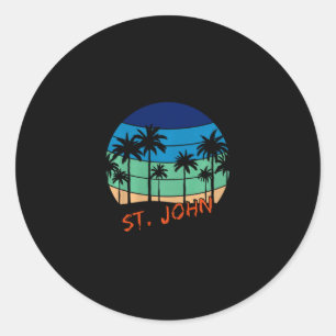 St. John Retro Vintage Sunset Beach Design Premium Classic Round Sticker