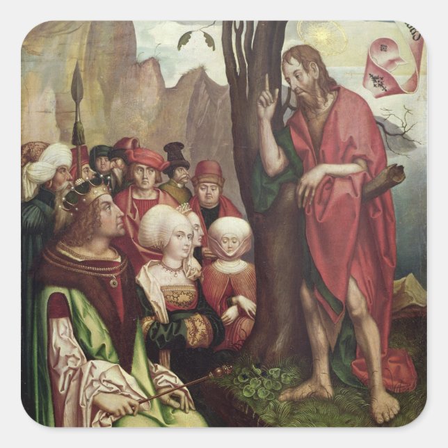 St. John the Baptist Preaching Before Herod Square Sticker (Front)