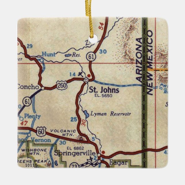 St. Johns Arizona Vintage Map Ceramic Ornament (Front)