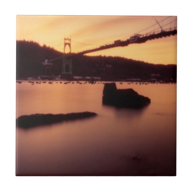 St Johns Bridge Sunset Tile (Front)