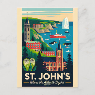 St. John's Canada Retro Travel Poster Art Postcard