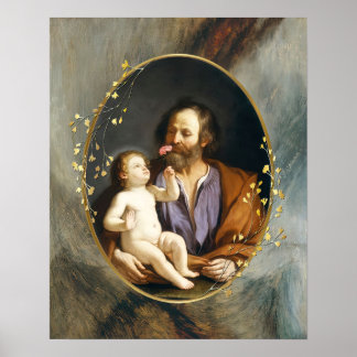 St Joseph and Chid Jesus Catholic Saint -Guercino Poster