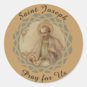 St. Joseph, Baby Jesus in a Manger Classic Round Sticker