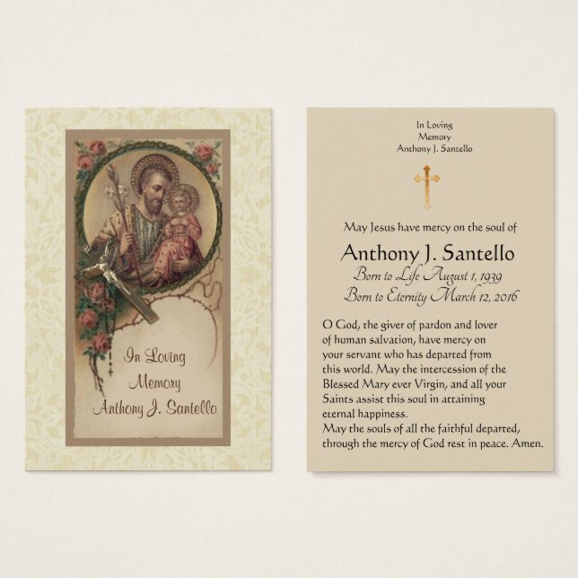 St. Joseph Catholic Funeral Memorial Holy Card - (Front & Back)