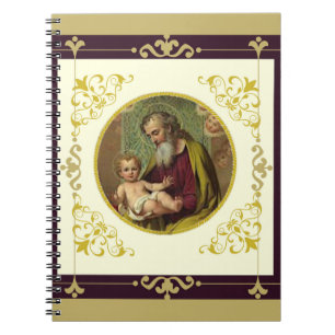 St. Joseph & Child Jesus Decorative Gold Spiral Notebook
