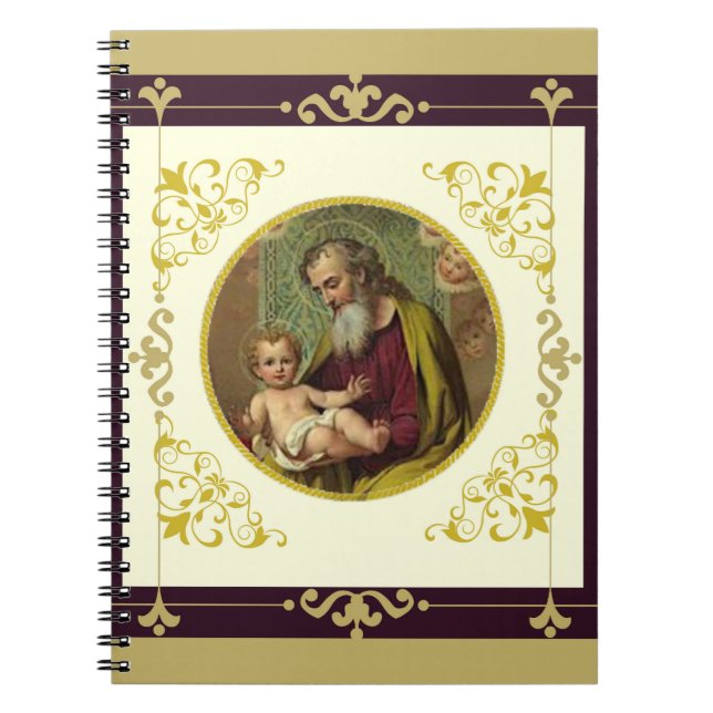 St. Joseph & Child Jesus Decorative Gold Spiral Notebook (Front)