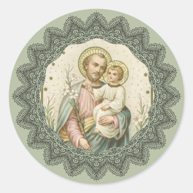 St. Joseph, Child Jesus, Lily Staff Classic Round Sticker (Front)