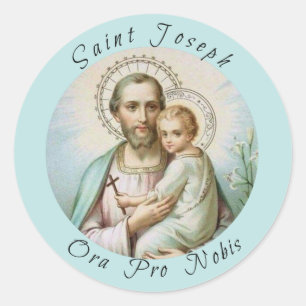 St. Joseph, Child Jesus, Lily Staff, Cross Classic Round Sticker