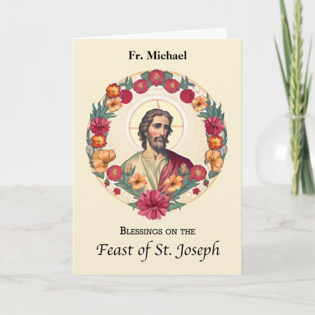 St. Joseph Day to Priest Blessings Wreath Flowers Card (Front)