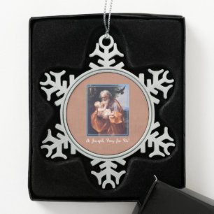 St. Joseph Feast Day with Infant Jesus Snowflake Pewter Christmas Ornament