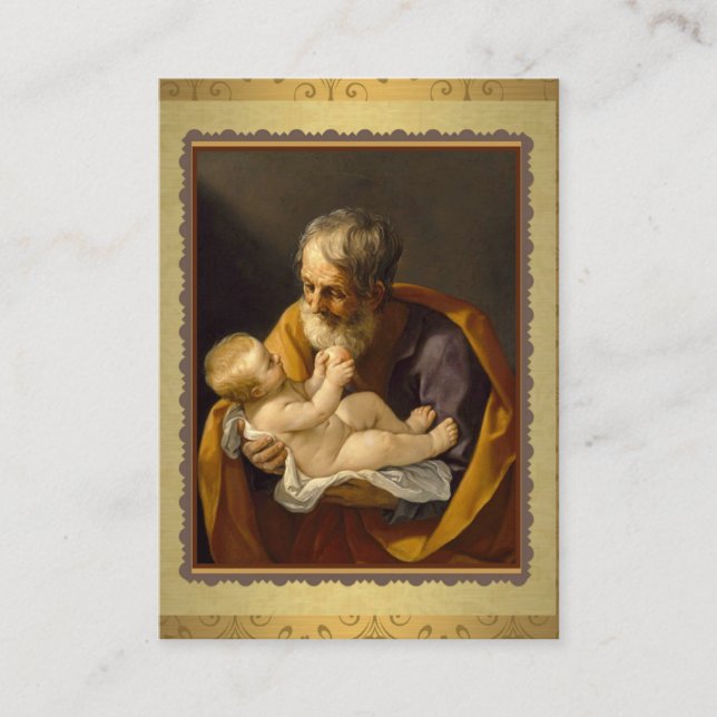 St. Joseph holding the baby Jesus  Memorare Prayer Business Card (Front)