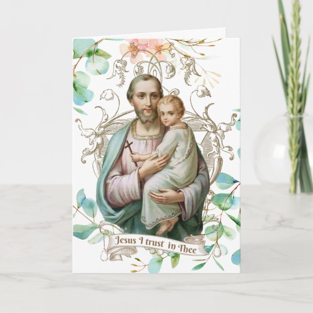 St. Joseph Jesus Floral  Religious Catholic Card (Front)
