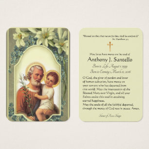 St. Joseph Jesus Lily Funeral Memorial Holy Card -