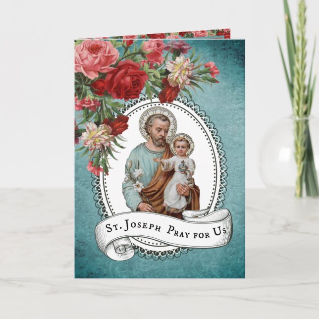 St. Joseph Jesus Red Roses Memorare Prayer Card (Front)