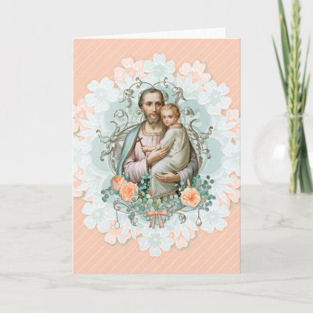St. Joseph Jesus Religious Floral Vintage Card (Front)
