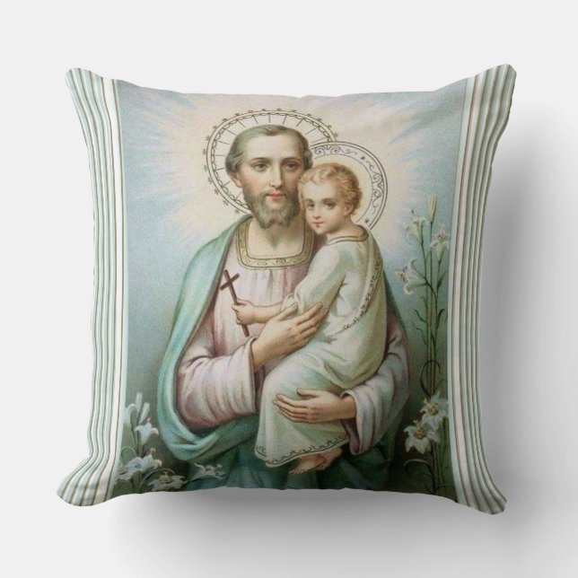 St. Joseph Jesus Religious Vintage Catholic  Cushion (Front)