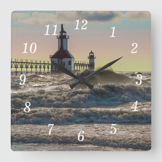 St Joseph Lighthouse Painterly Square Wall Clock (Front)