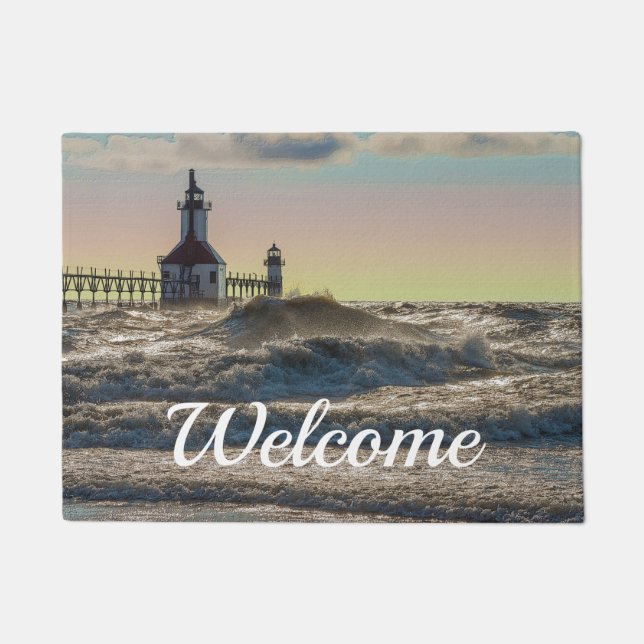 St Joseph Lighthouse Painterly Welcome Doormat (Front)