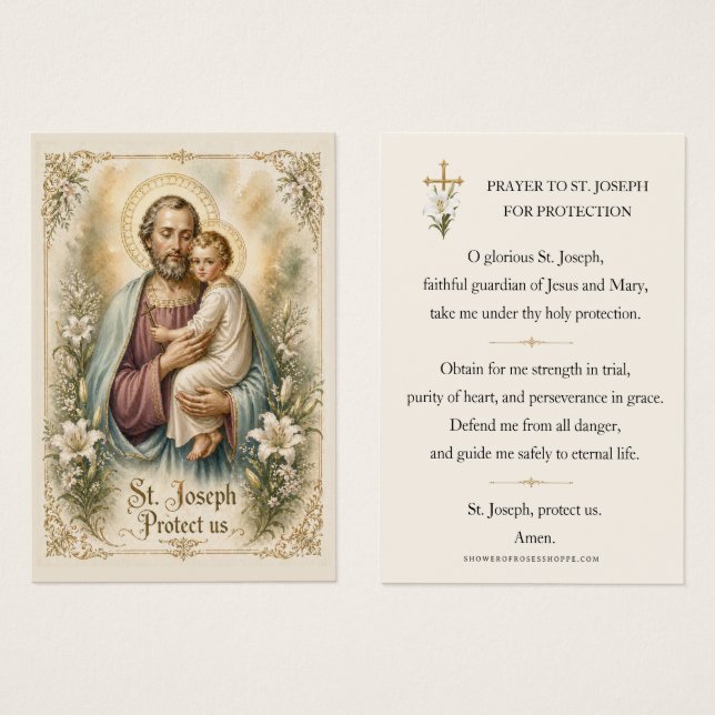 St Joseph Lily Cross Catholic Protection Prayer (Front & Back)