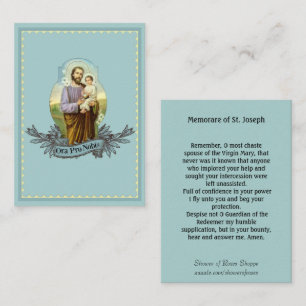 St. Joseph Memorare Prayer Holy Card