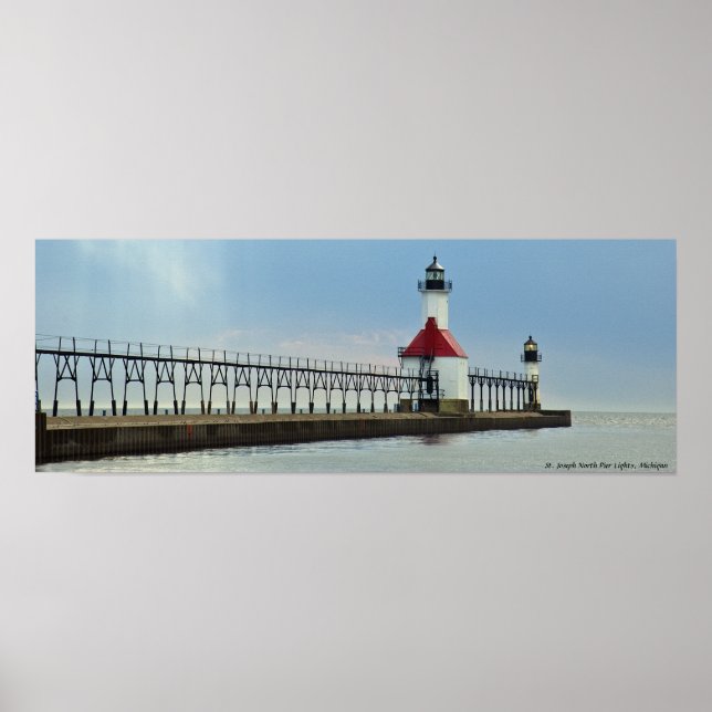 St. Joseph North Pier Lights, Michigan Poster (Front)