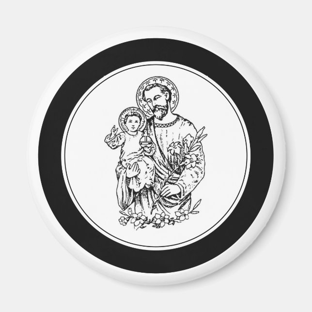 St. Joseph Pray for Us Black,  White, Catholic Magnet (Front)