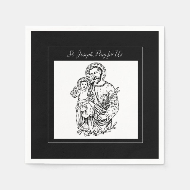 St. Joseph Pray for Us Black,  White, Catholic Napkin (Front)
