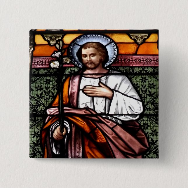 St. Joseph pray for us - stained glass window 15 Cm Square Badge (Front)