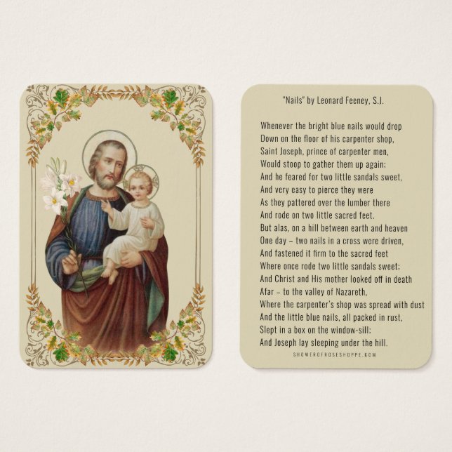 St. Joseph Religious Poem "Nails" by Feeney (Front & Back)