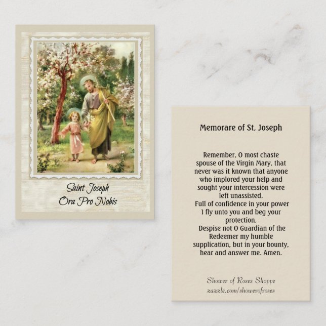 St. Joseph walking with Jesus Memorare Holy Card (Front/Back)