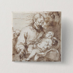 St. Joseph with the Sleeping Christ Child (pen & b 15 Cm Square Badge