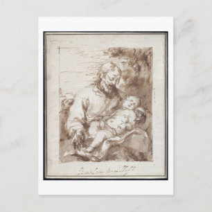 St. Joseph with the Sleeping Christ Child (pen & b Postcard